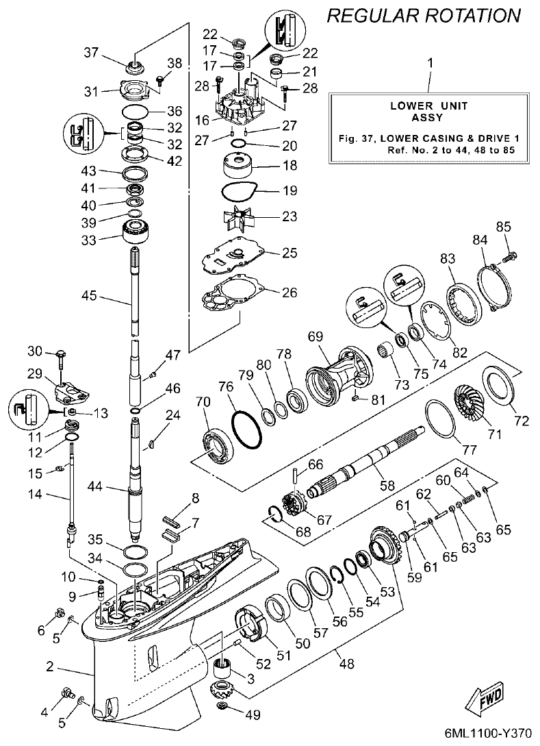 Yamaha F350BST, FL350BST LOWER CASING & DRIVE 1 parts diagram